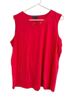 Pinky/Red Lace-Up Crewneck Tank Top